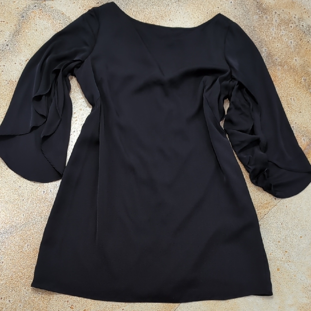 Milly | Silk Stretchy Black Mini Dress with Butterfly Sleeves Whimsigoth Size 14 - Picture 4 of 11